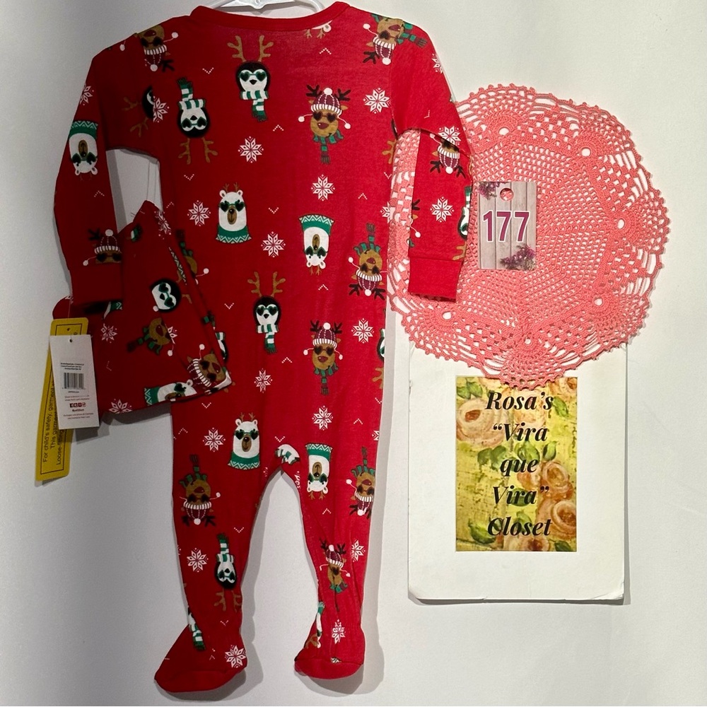 NWT Petit Lem Red Onesie Pajama Holiday Print 2pc Size 9 months - Picture 8 of 12